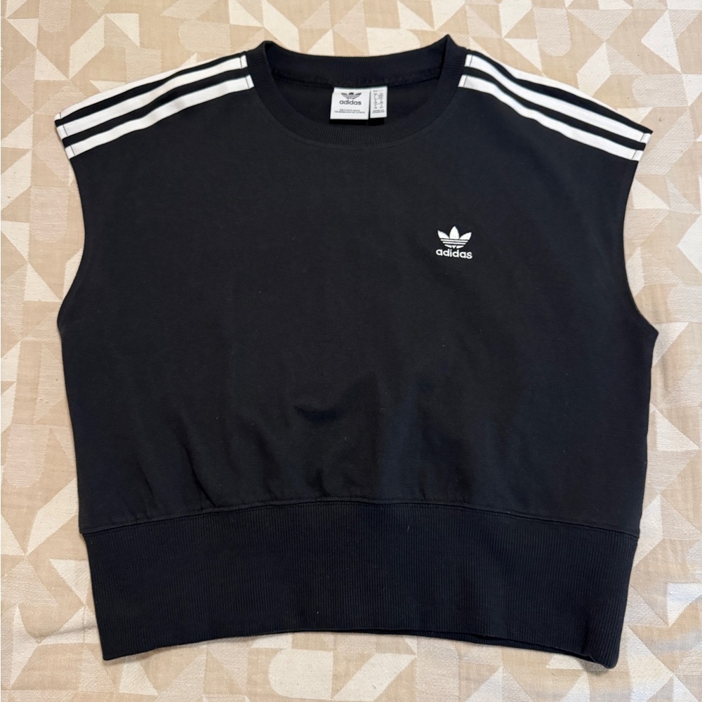 Adidas Black Sleeveless Top with White Stripes